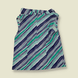 1970s | Navy & Green Diagonal Stripe Poly Blend Mini Dress - 14