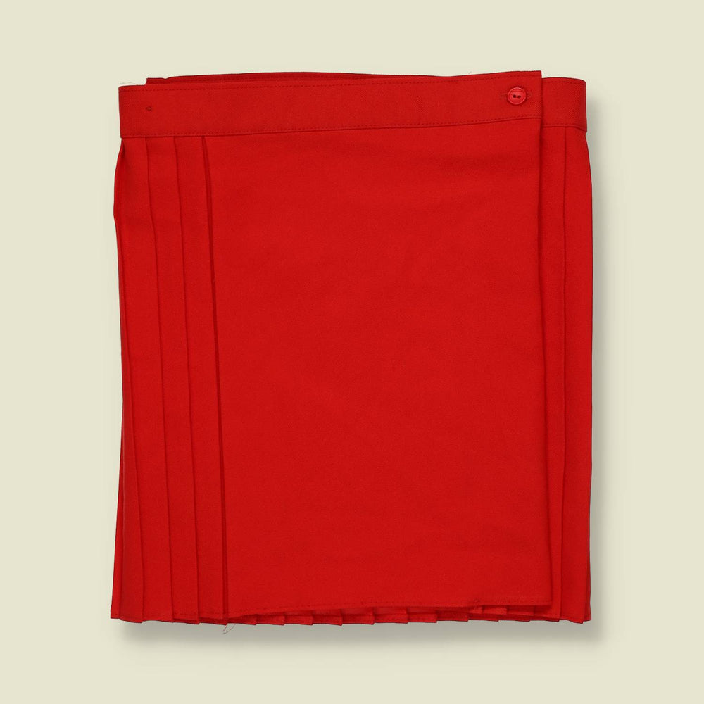 1970s | Red Pleated Poly Blend Mini Skirt - Made in England - w28