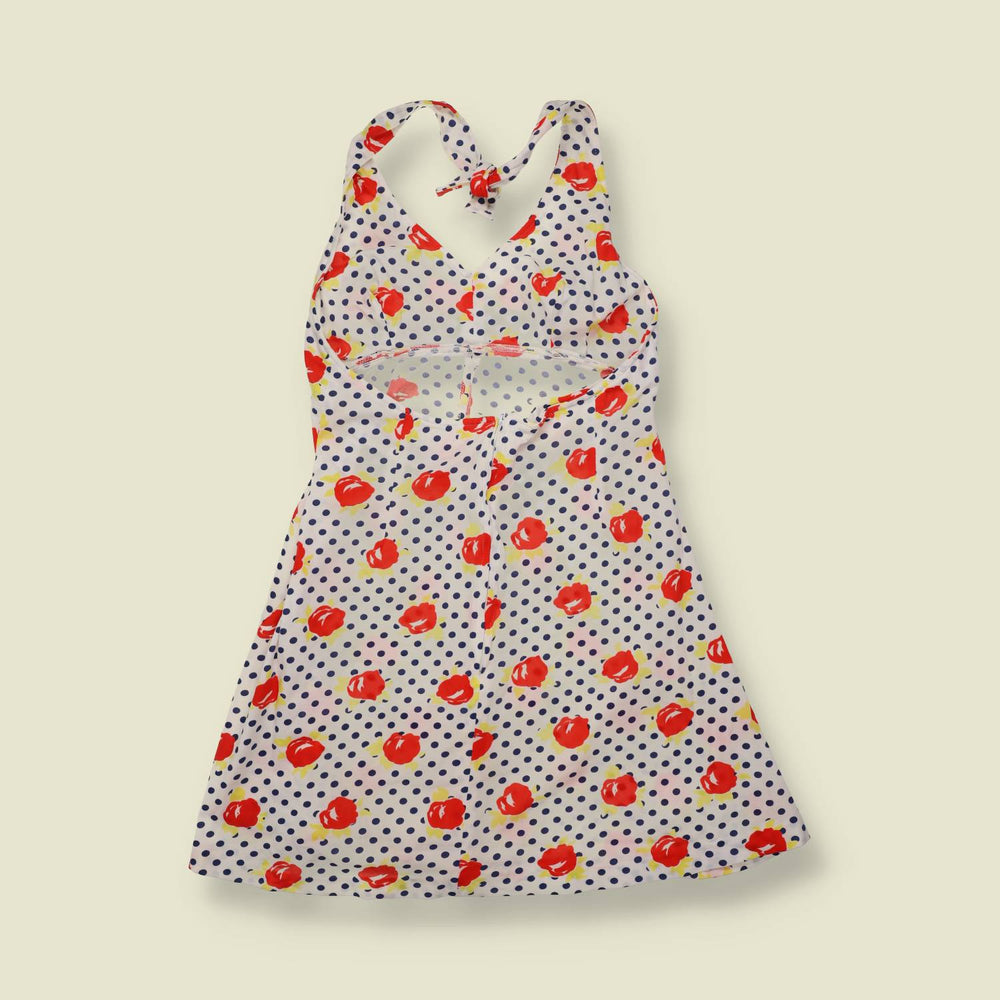 1970s | Polka Dot & Rose Print Mini Dress - 6