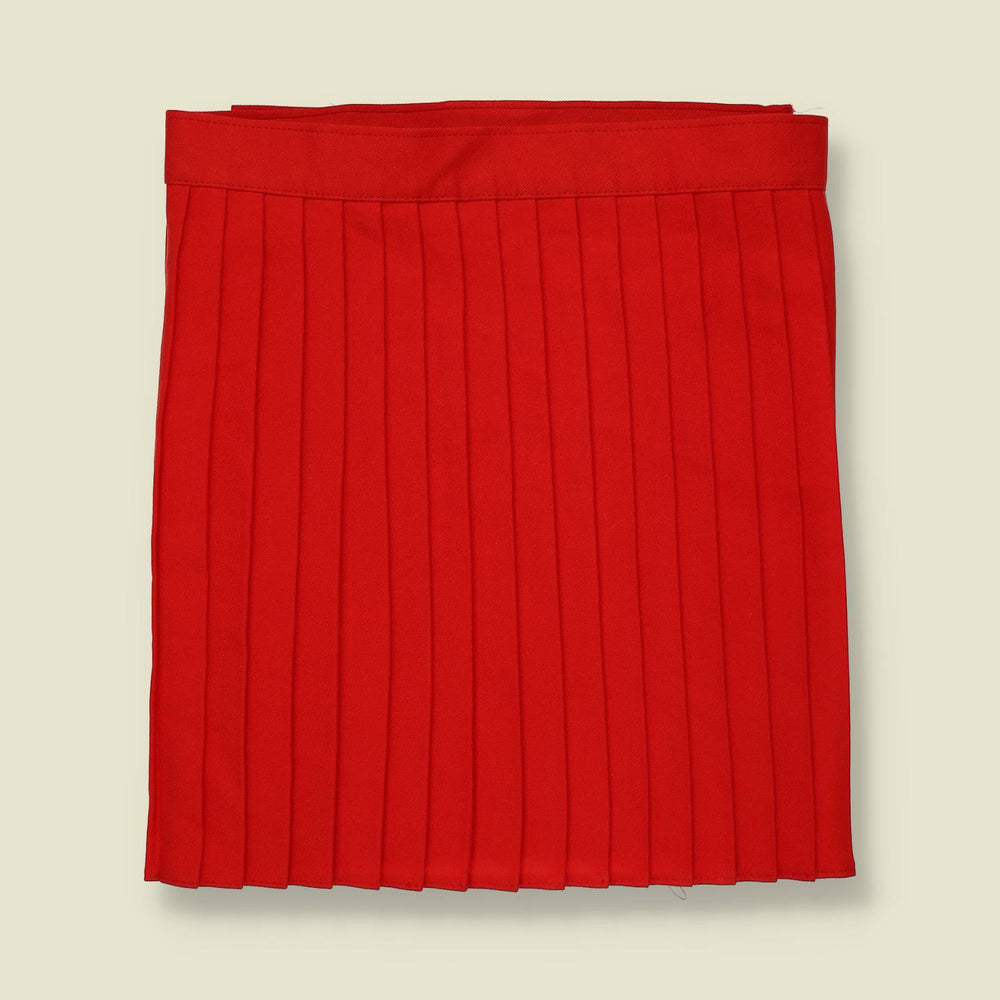 1970s | Red Pleated Poly Blend Mini Skirt - Made in England - w28