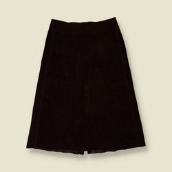 1970s | Brown Suede Leather A-Line Midi Skirt - w28