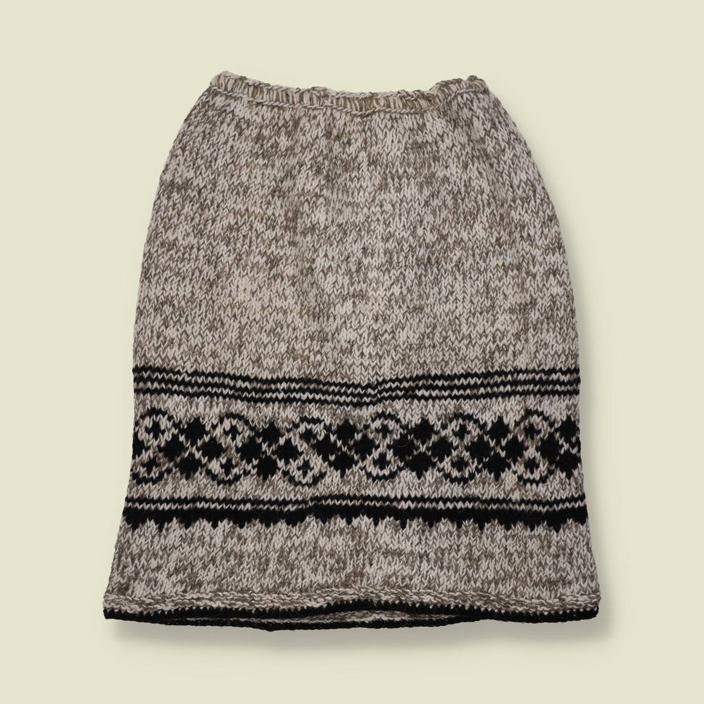 1970s | Grey Marl & Black Fair Isle Band Knitted Wool Skirt - w28