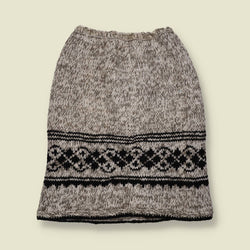 1970s | Grey Marl & Black Fair Isle Band Knitted Wool Skirt - w28
