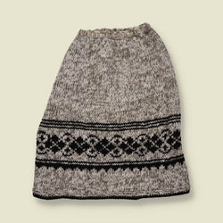 1970s | Grey Marl & Black Fair Isle Band Knitted Wool Skirt - w28