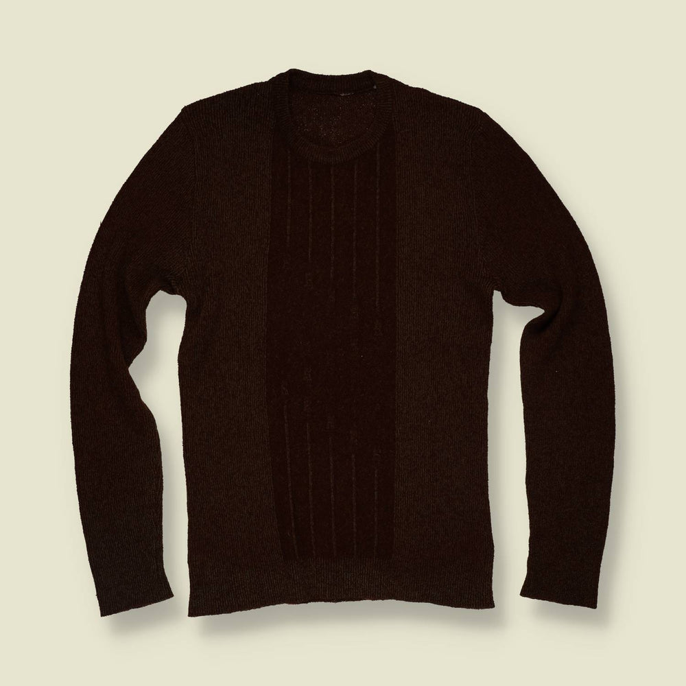 1970s | Dark Brown Ribbed Wool Blend Sweater - 6