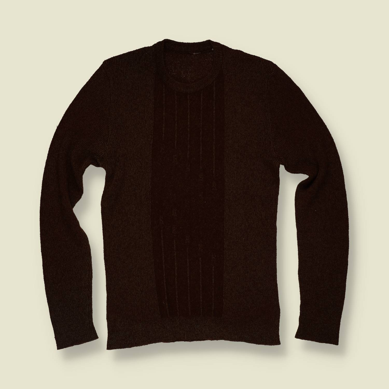 1970s | Dark Brown Ribbed Wool Blend Sweater - 6