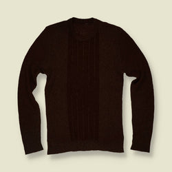 1970s | Dark Brown Ribbed Wool Blend Sweater - 6