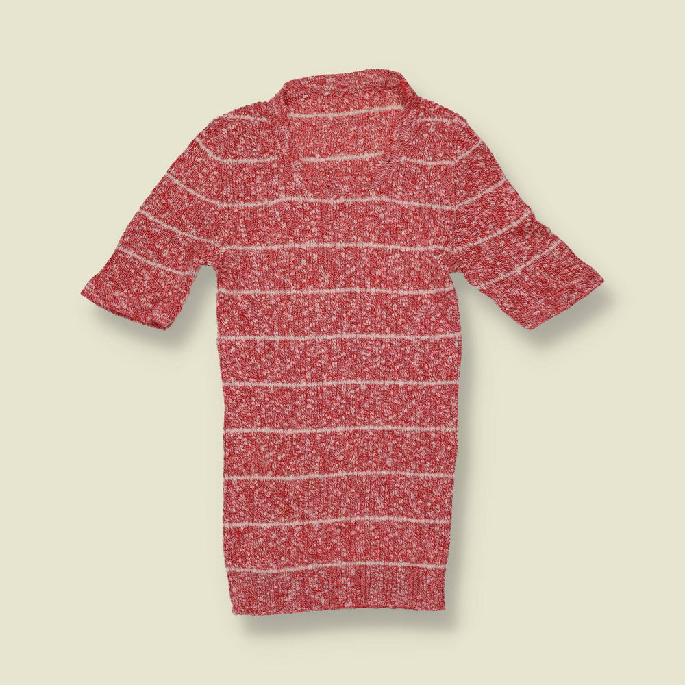1970s | Red Marl Striped Knit Short Sleeve Top - 2