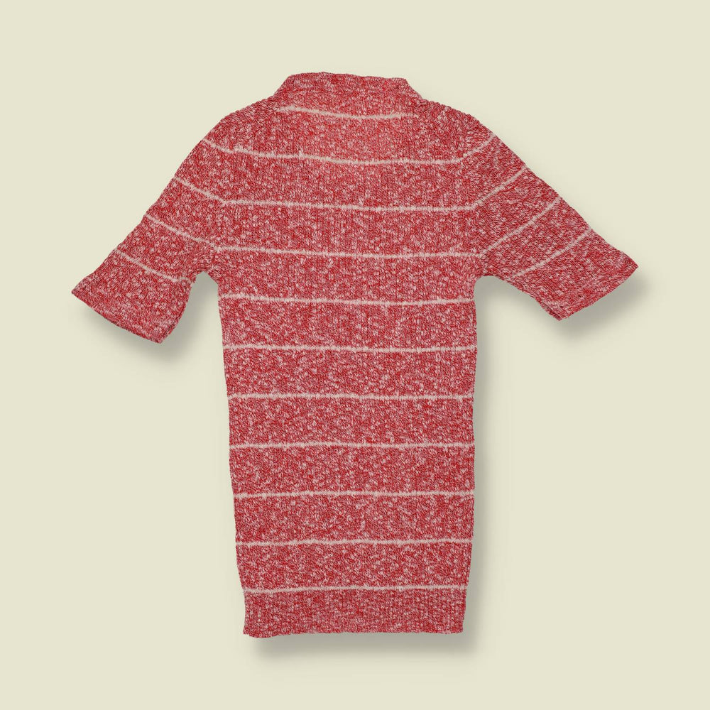 1970s | Red Marl Striped Knit Short Sleeve Top - 2