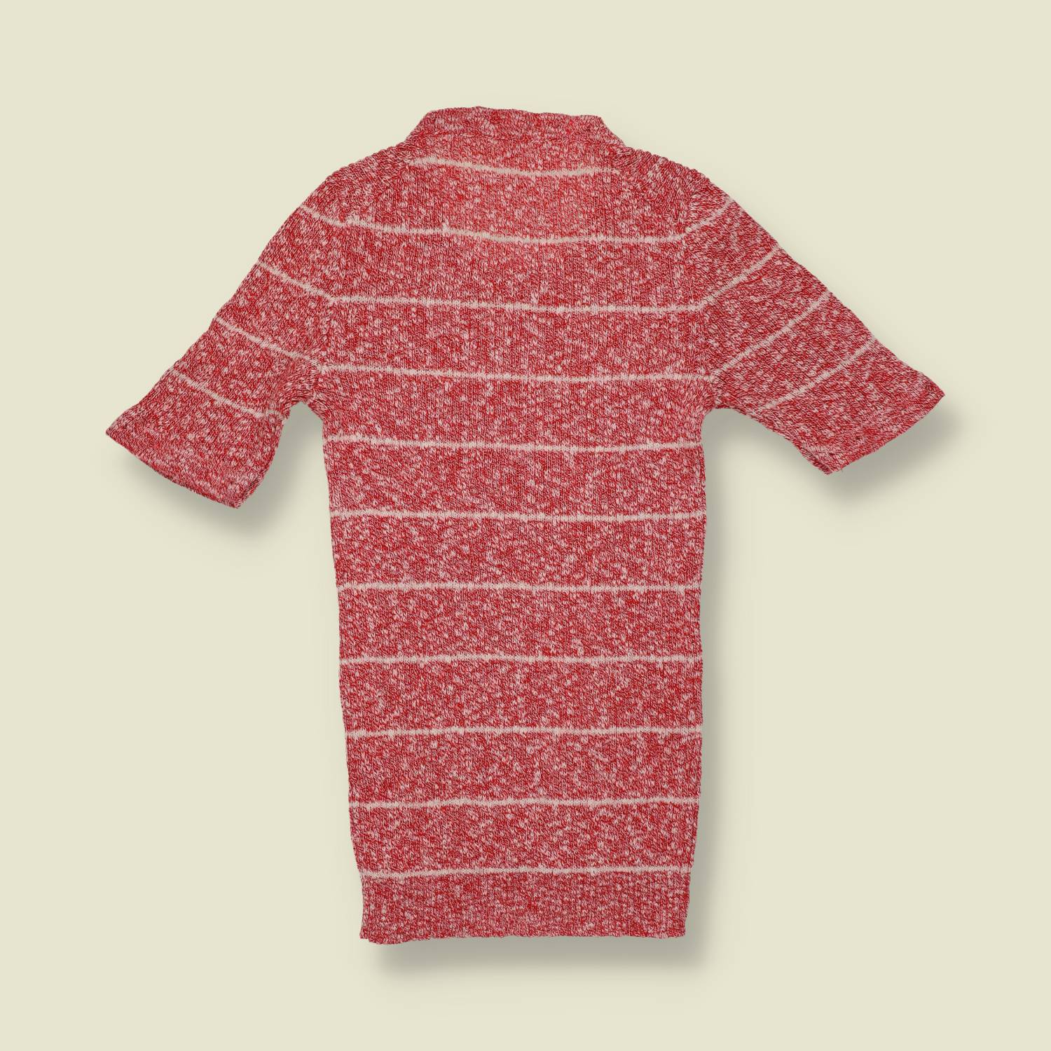 1970s | Red Marl Striped Knit Short Sleeve Top - 2