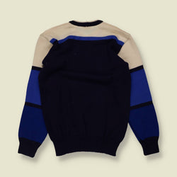 1970s | Silvy | Navy, Blue & Cream Colour Block Wool Sports Sweater - 8