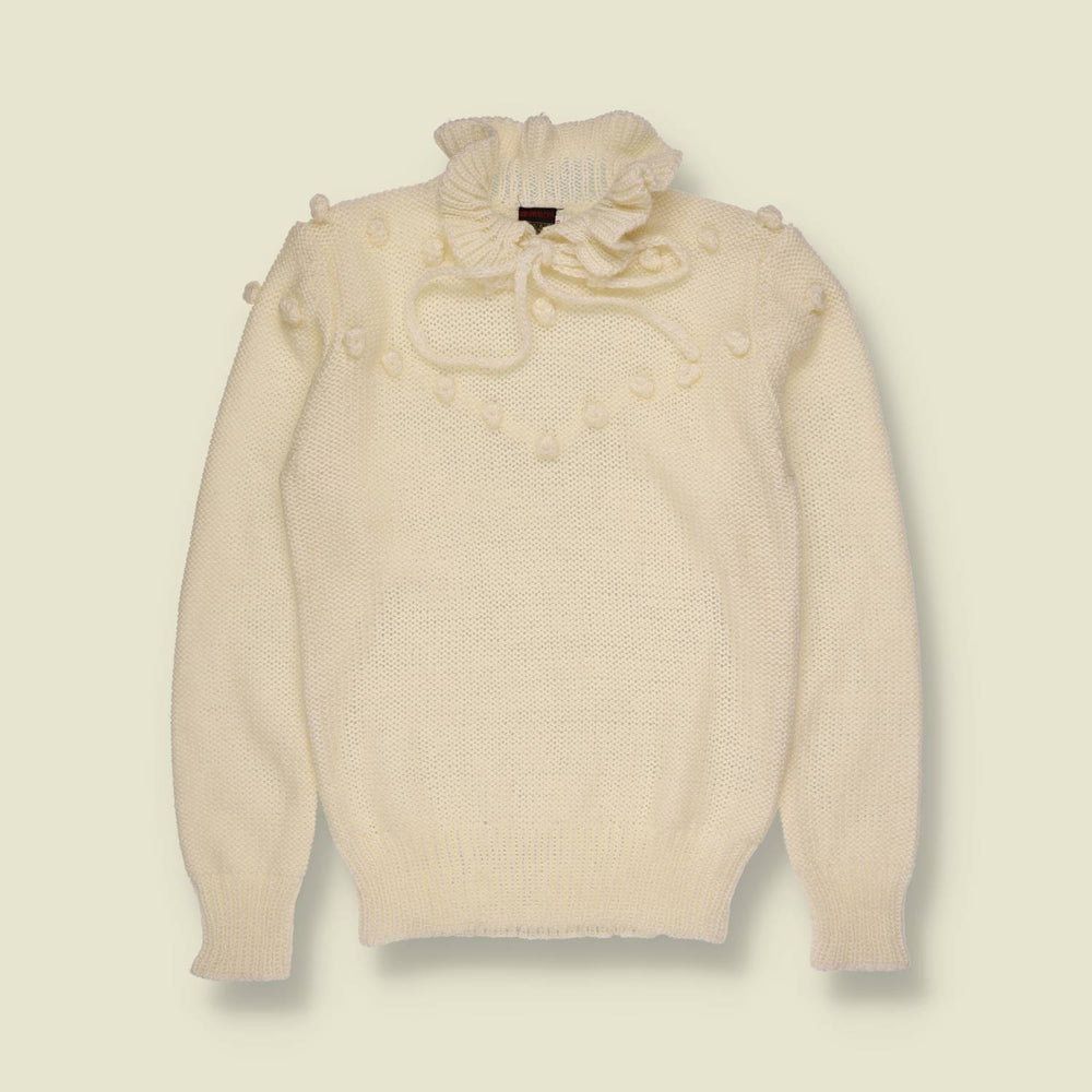 1970s | Cream Bobble & Ruffle Detail Knit Sweater - 6