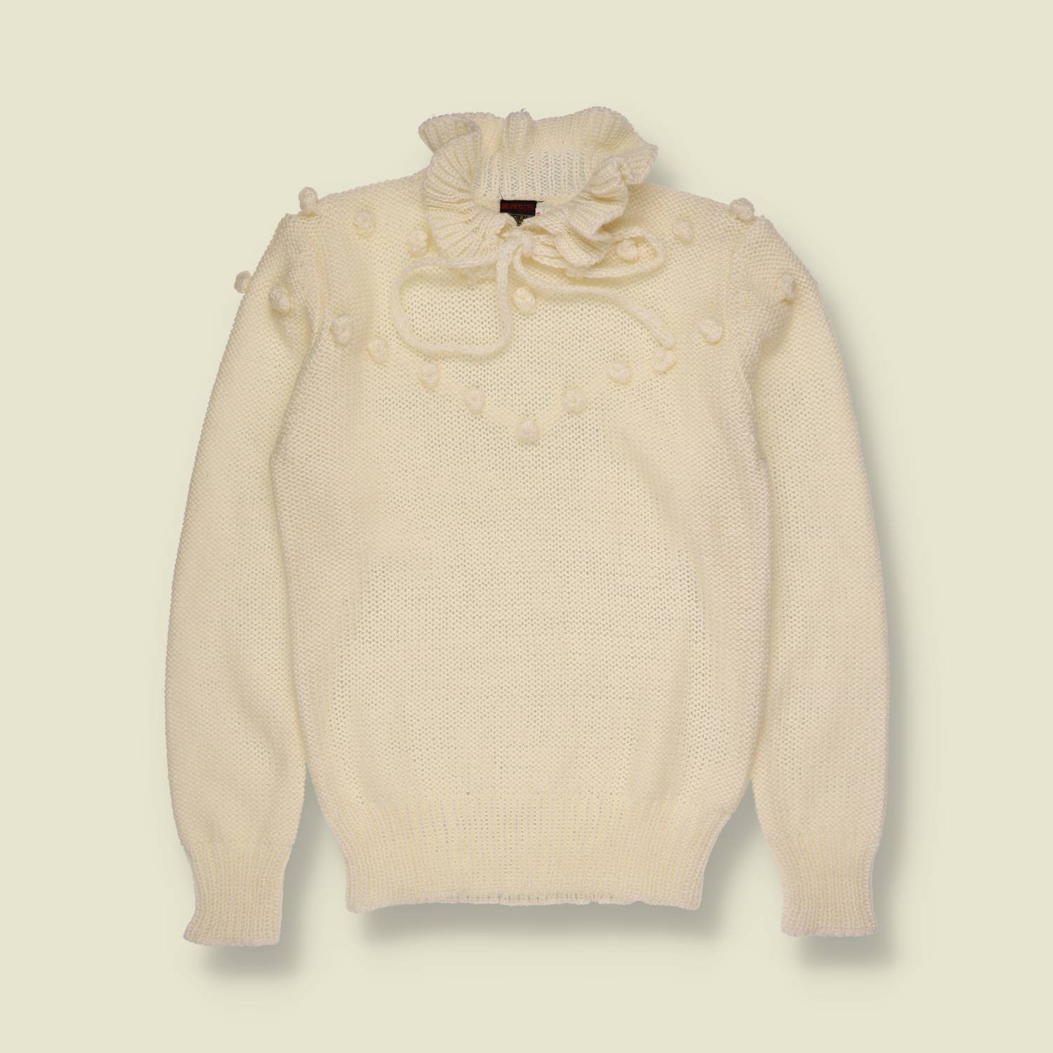 1970s | Cream Bobble & Ruffle Detail Knit Sweater - 6