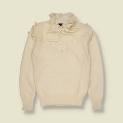 1970s | Cream Bobble & Ruffle Detail Knit Sweater - 6
