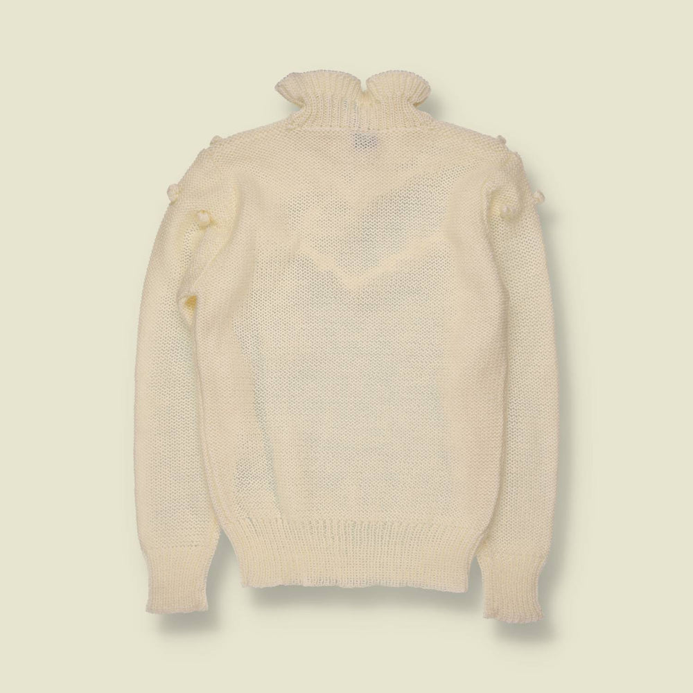 1970s | Cream Bobble & Ruffle Detail Knit Sweater - 6
