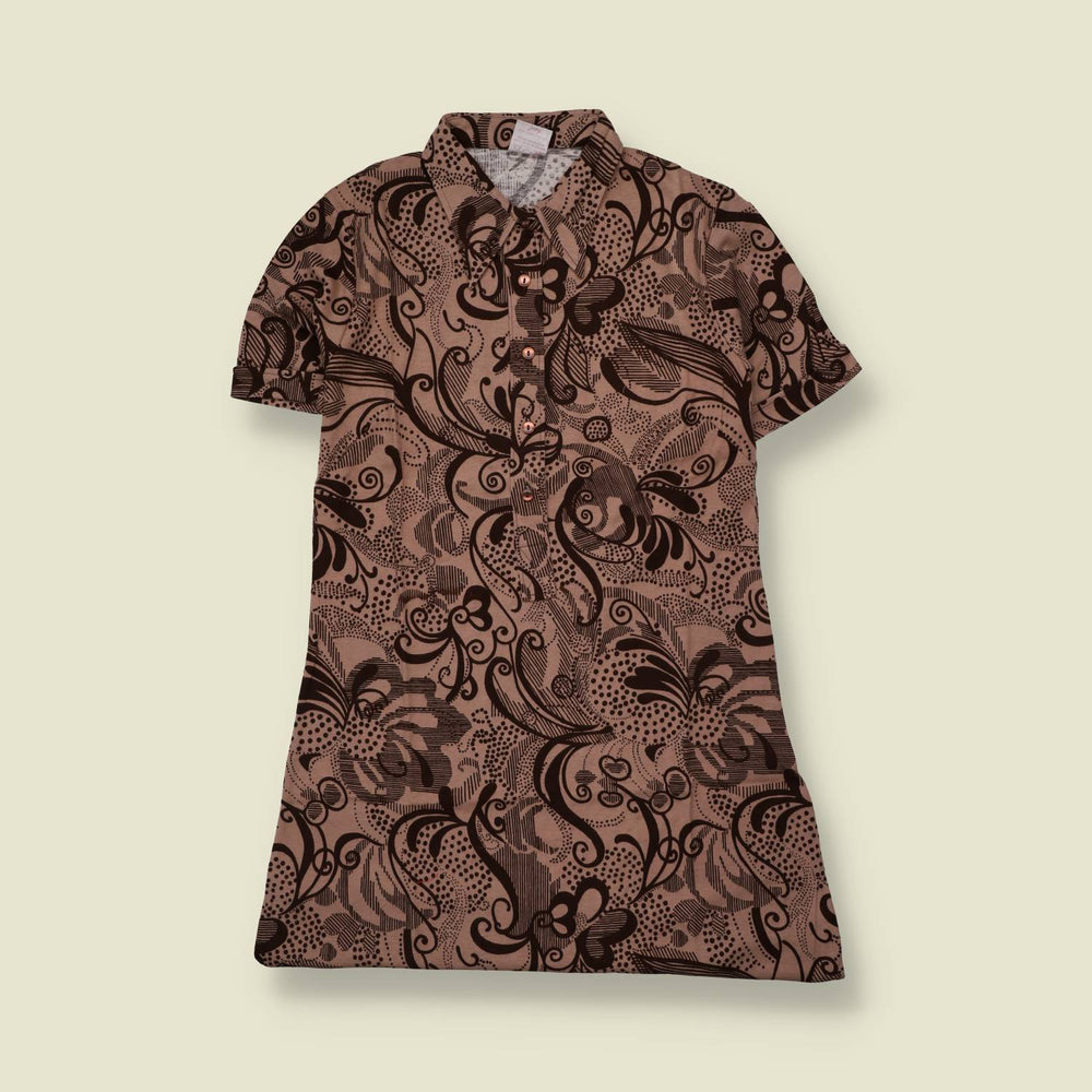 1970s | TGL Sweden | Brown Scrolling Floral Print Cotton Shirt Dress - Deadstock - 12