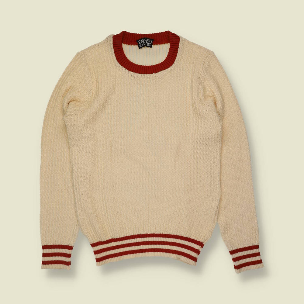 1970s | Jeep | Cream & Red Tipped Wool Blend Sports Sweater - 10