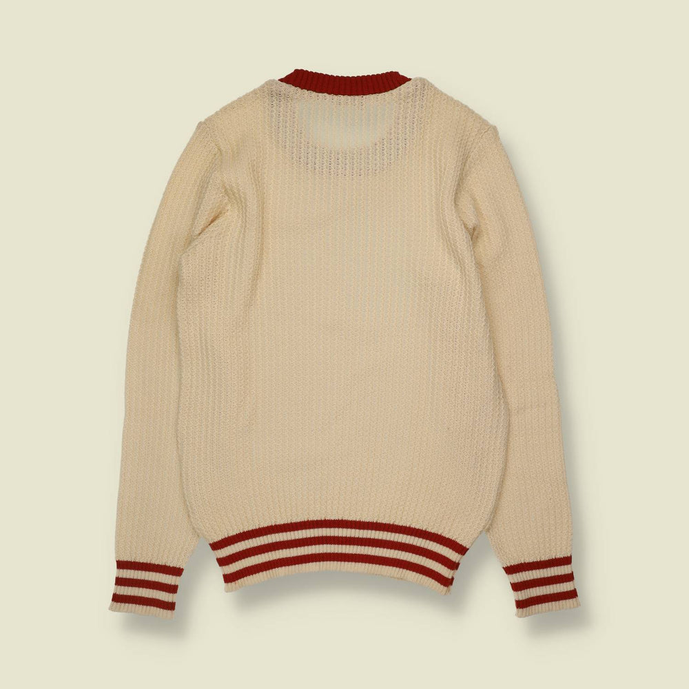 1970s | Jeep | Cream & Red Tipped Wool Blend Sports Sweater - 10