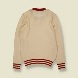 1970s | Jeep | Cream & Red Tipped Wool Blend Sports Sweater - 10