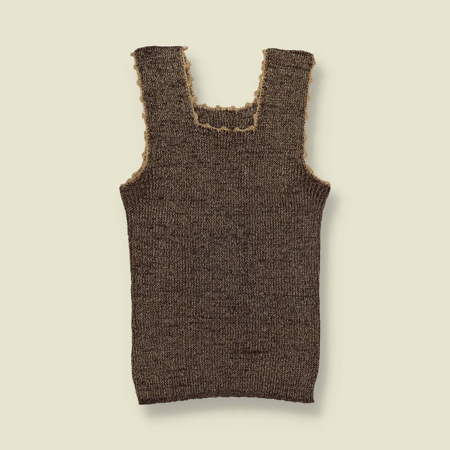 1970s | Brown & Gold Lurex Marl Knit Vest Top - 0