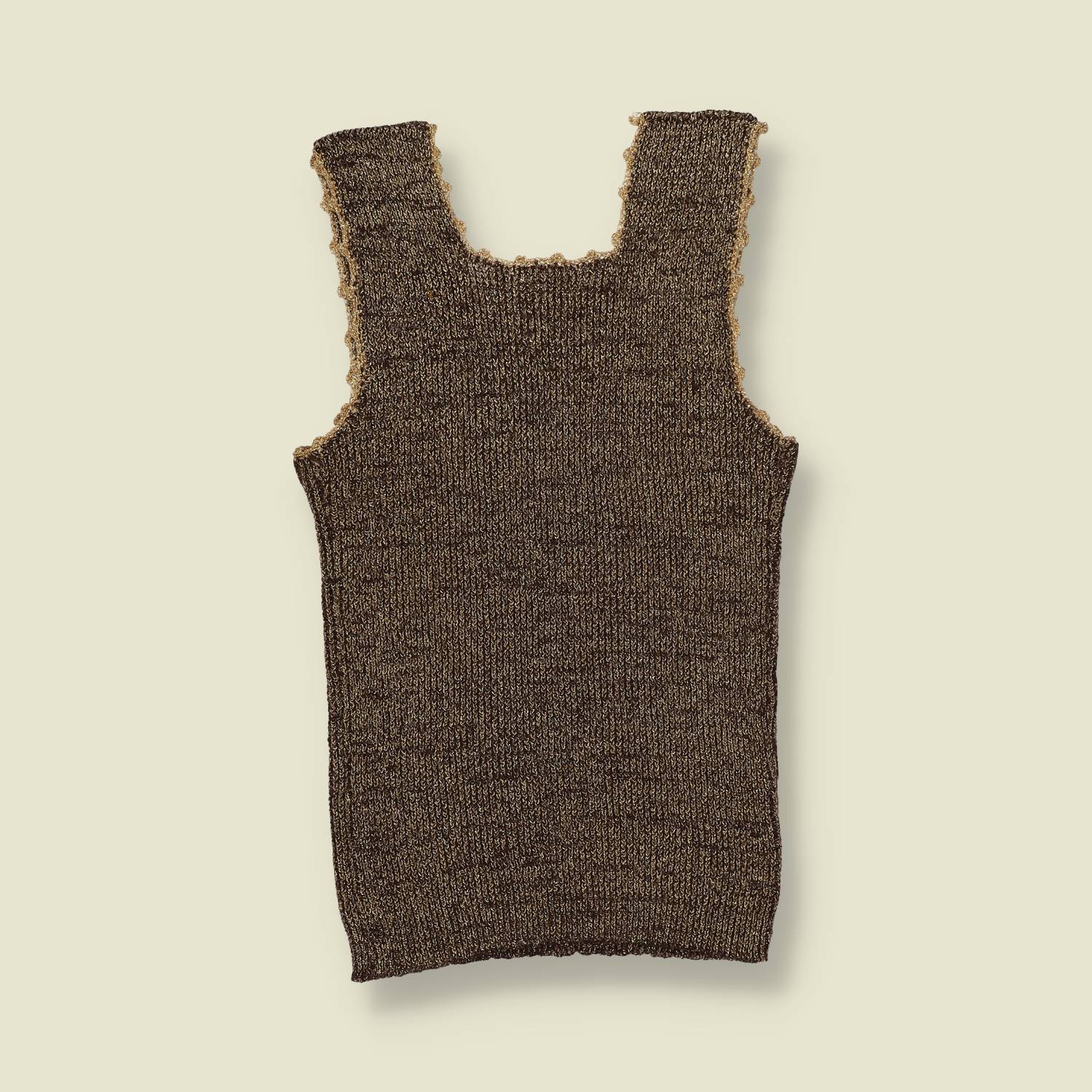 1970s | Brown & Gold Lurex Marl Knit Vest Top - 0