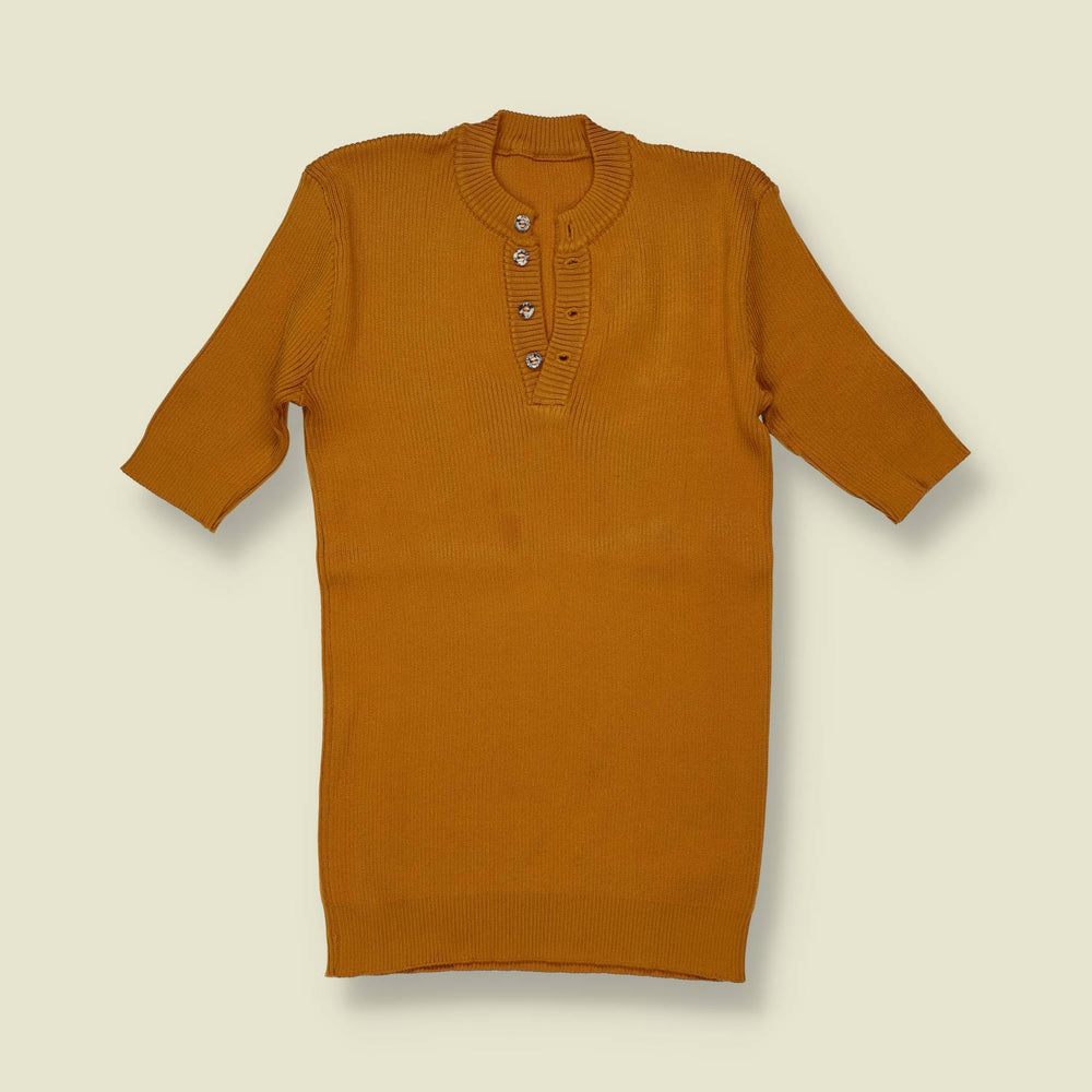 1970s | Mustard Ribbed Knit Henley Top - 4