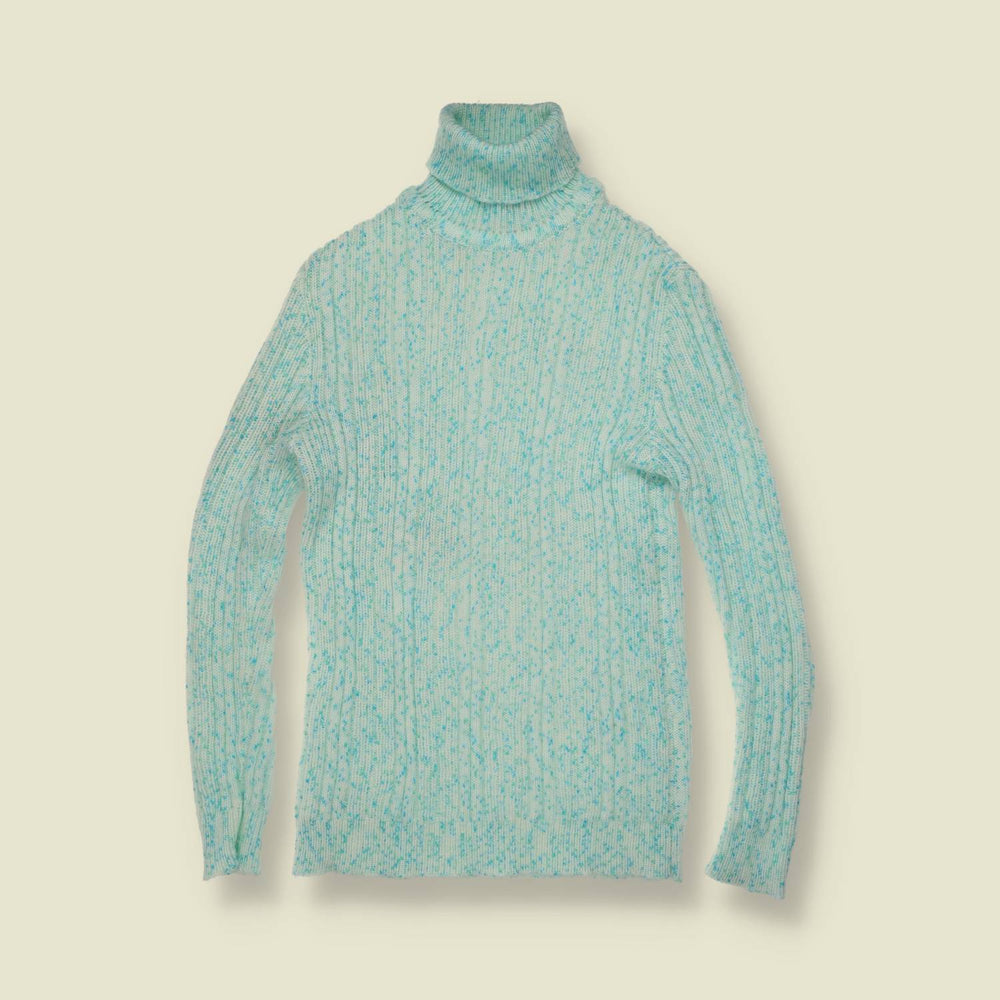 1970s | Derby | Aqua Marl Ribbed Roll Neck Jumper - 10