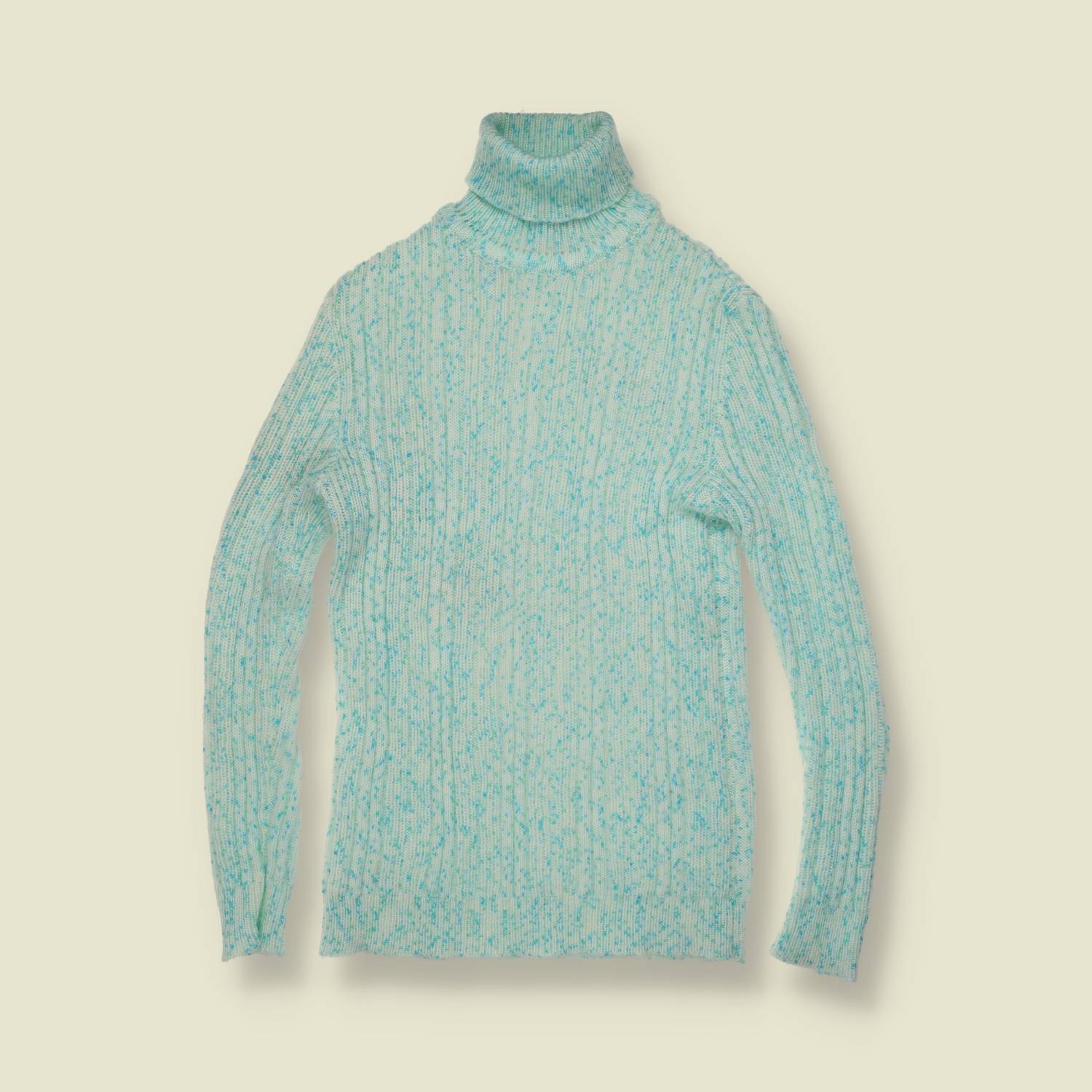 1970s | Derby | Aqua Marl Ribbed Roll Neck Jumper - 10