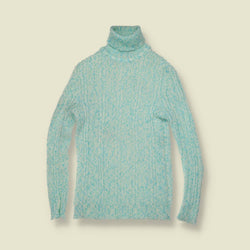 1970s | Derby | Aqua Marl Ribbed Roll Neck Jumper - 10
