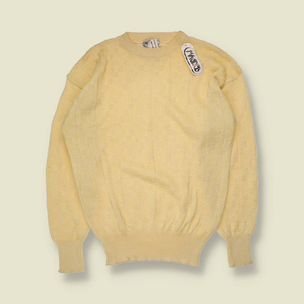 1970s | Lemon Textured Knit Wool Blend Jumper - Deadstock - 14