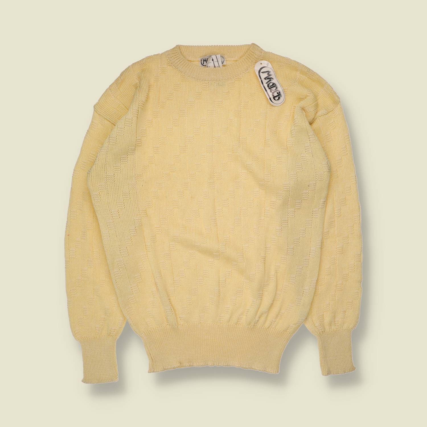 1970s | Lemon Textured Knit Wool Blend Jumper - Deadstock - 14