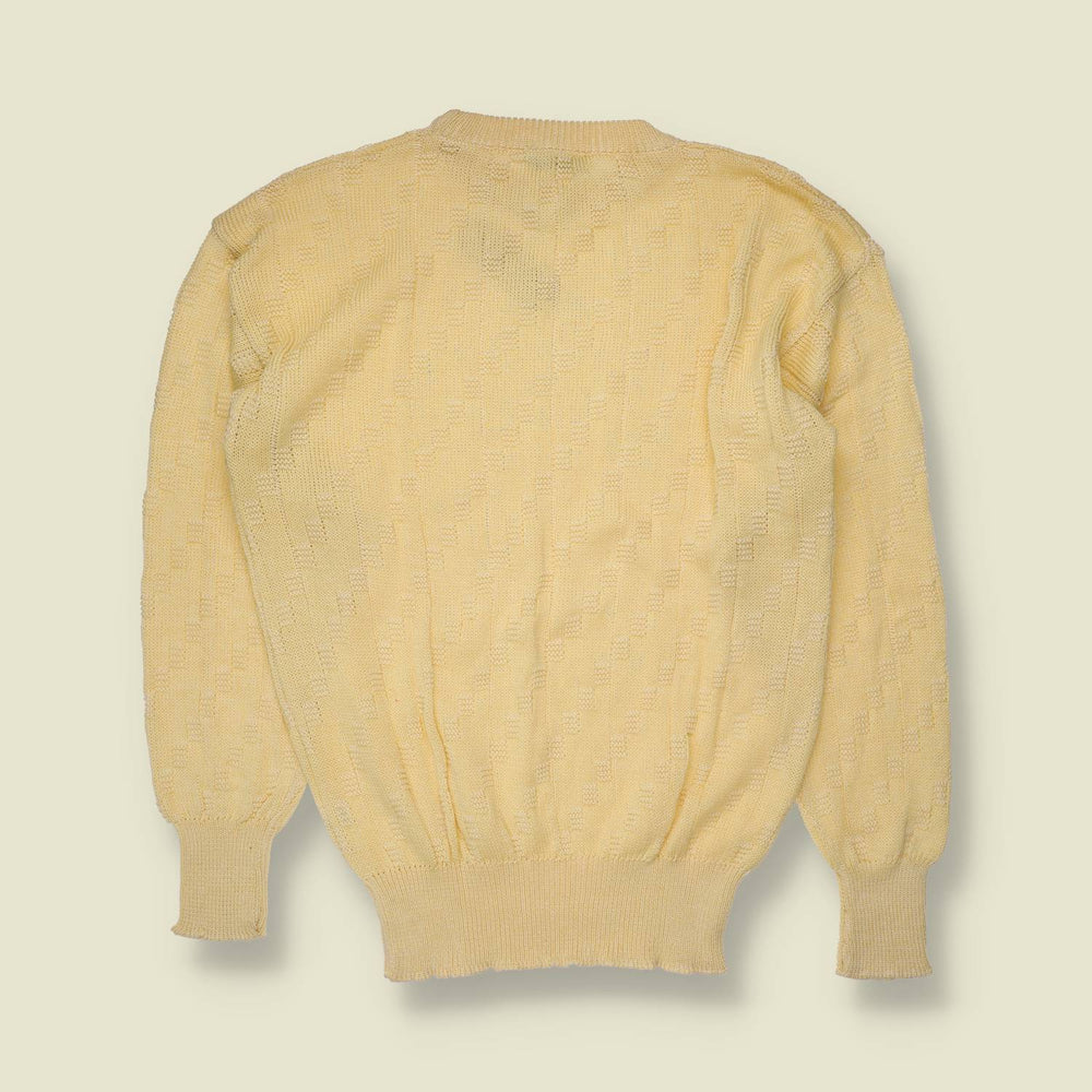 1970s | Lemon Textured Knit Wool Blend Jumper - Deadstock - 14