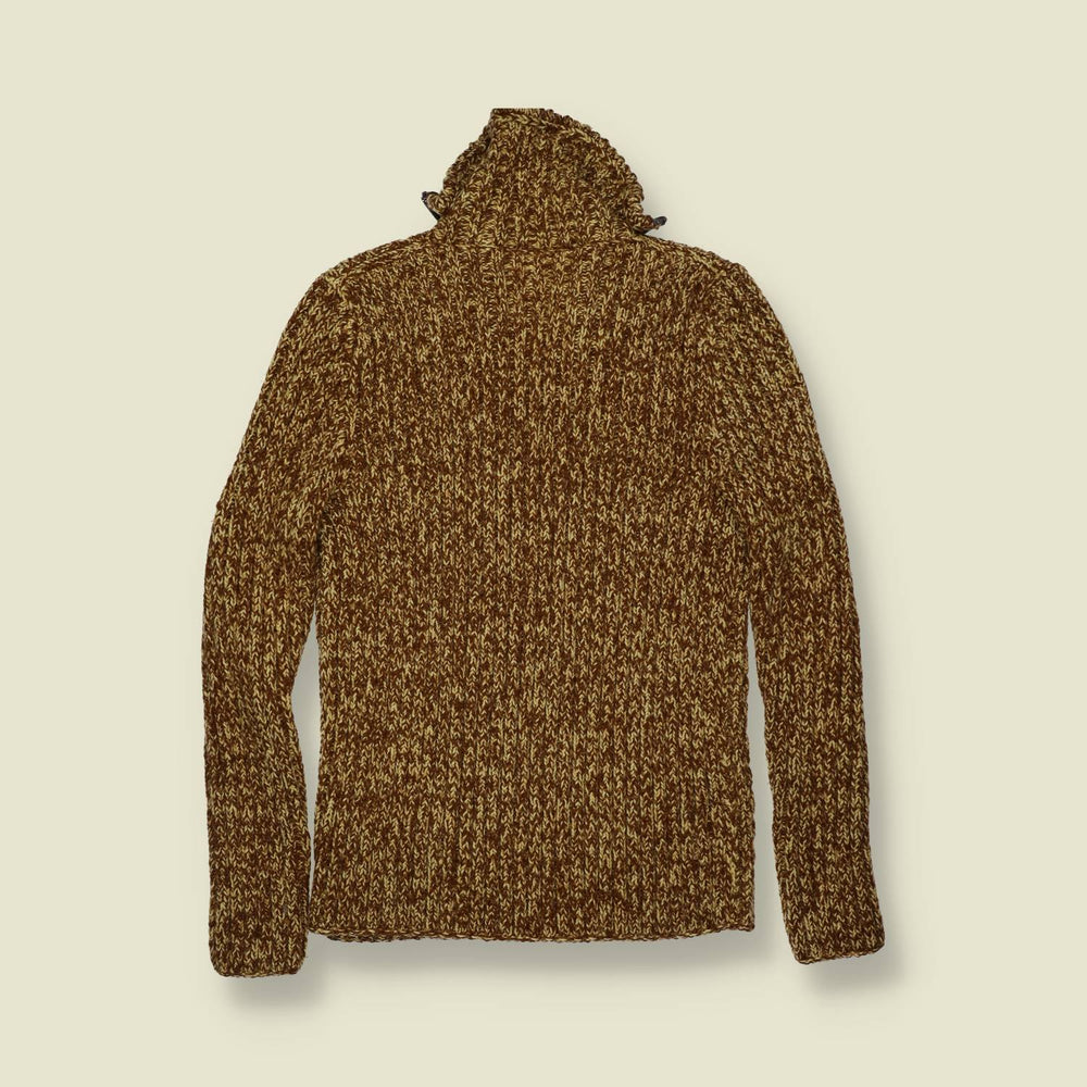 1970s | Brown & Mustard Marl Cable Knit Zip-Through Cardigan - 8