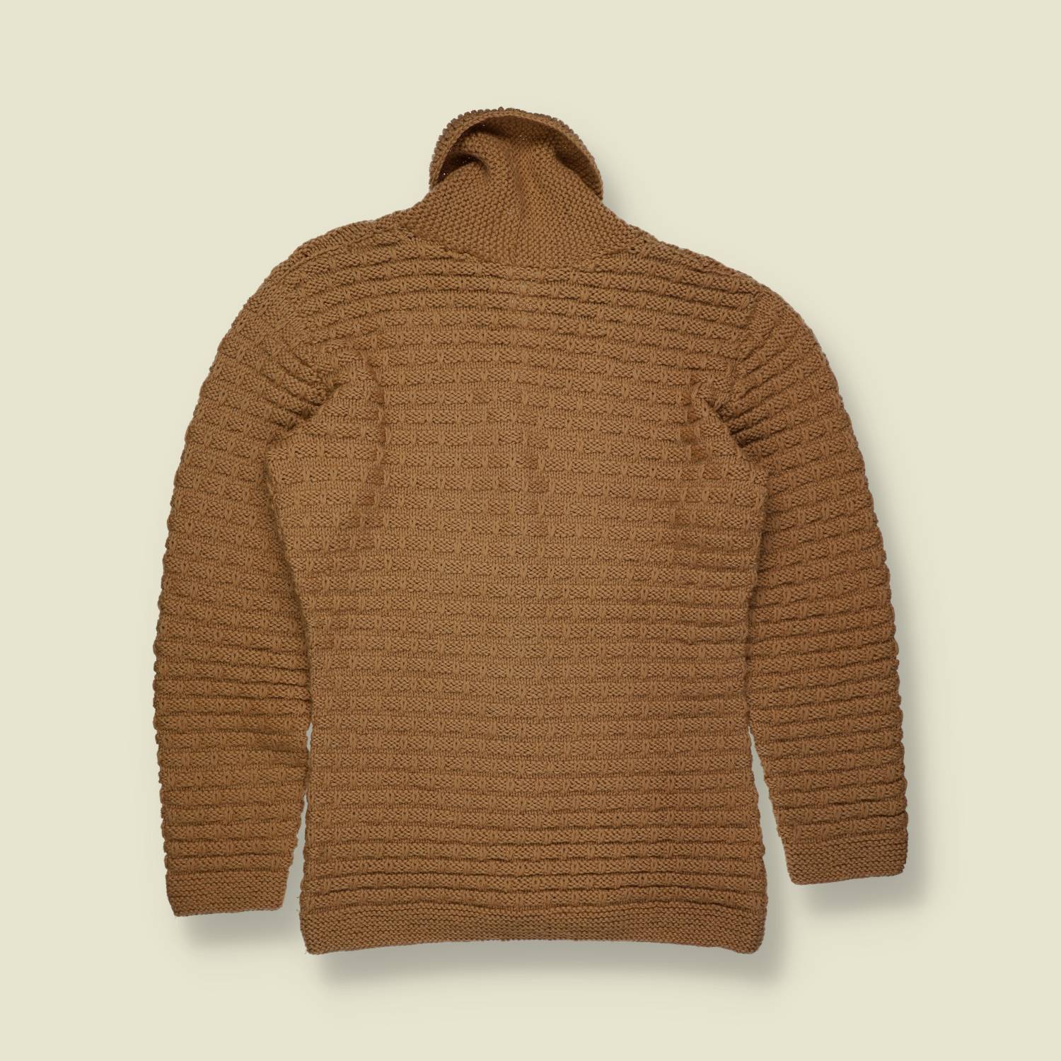 1970s | Camel Basket Weave Knit Wool Blend Cardigan - 12