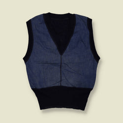 1970s | Denim & Navy Knit Sleeveless Tank Top - 8