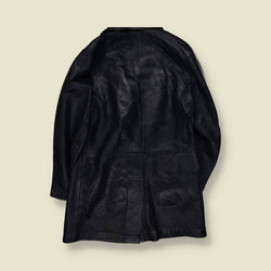 1990s | Longline Leather Jacket | Dark Blue - 14