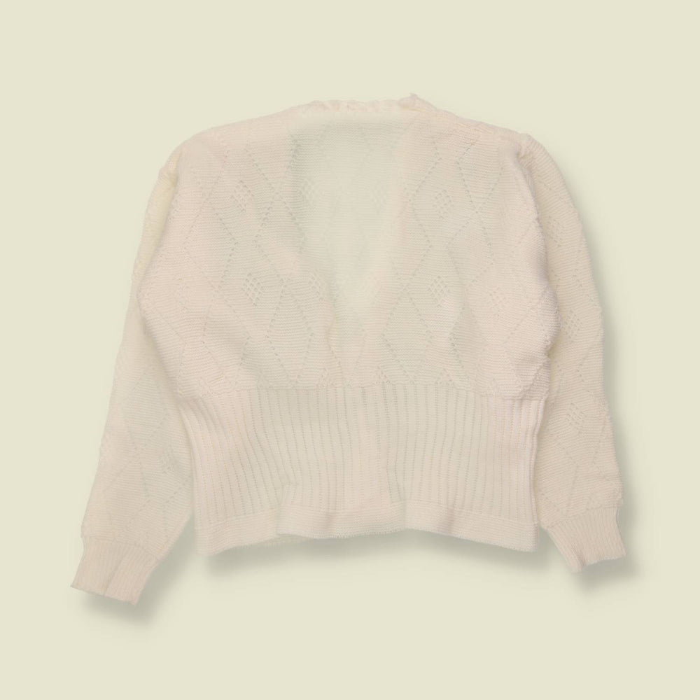 1970s | Embroidered Floral Knit Cardigan | Ivory - 12