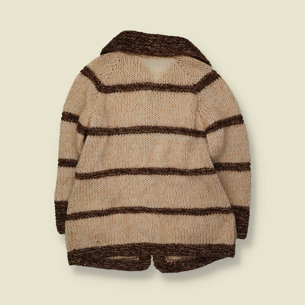 1970s | Handmade Chunky Knit Cardigan | Cream & Brown - 14