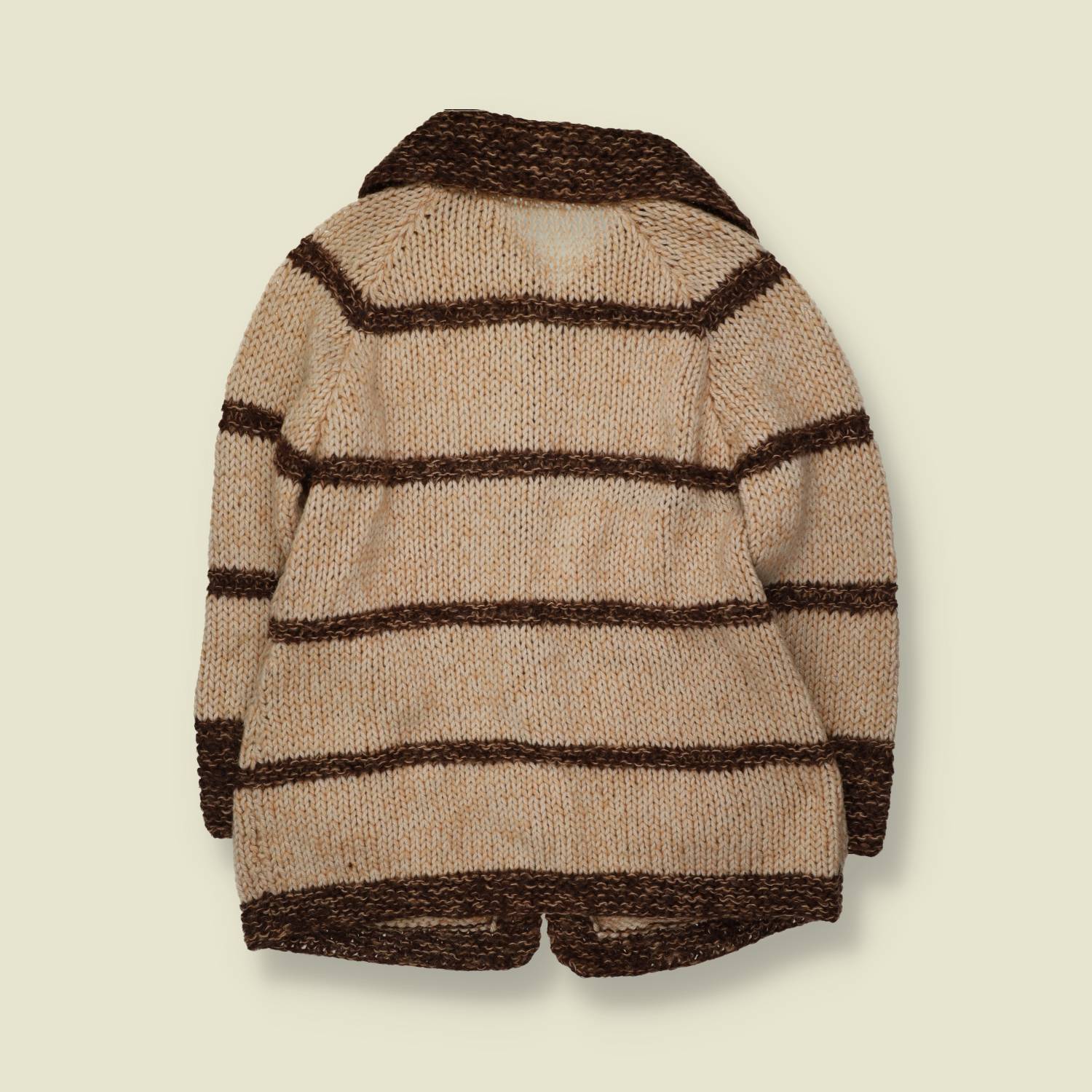 1970s | Handmade Chunky Knit Cardigan | Cream & Brown - 14