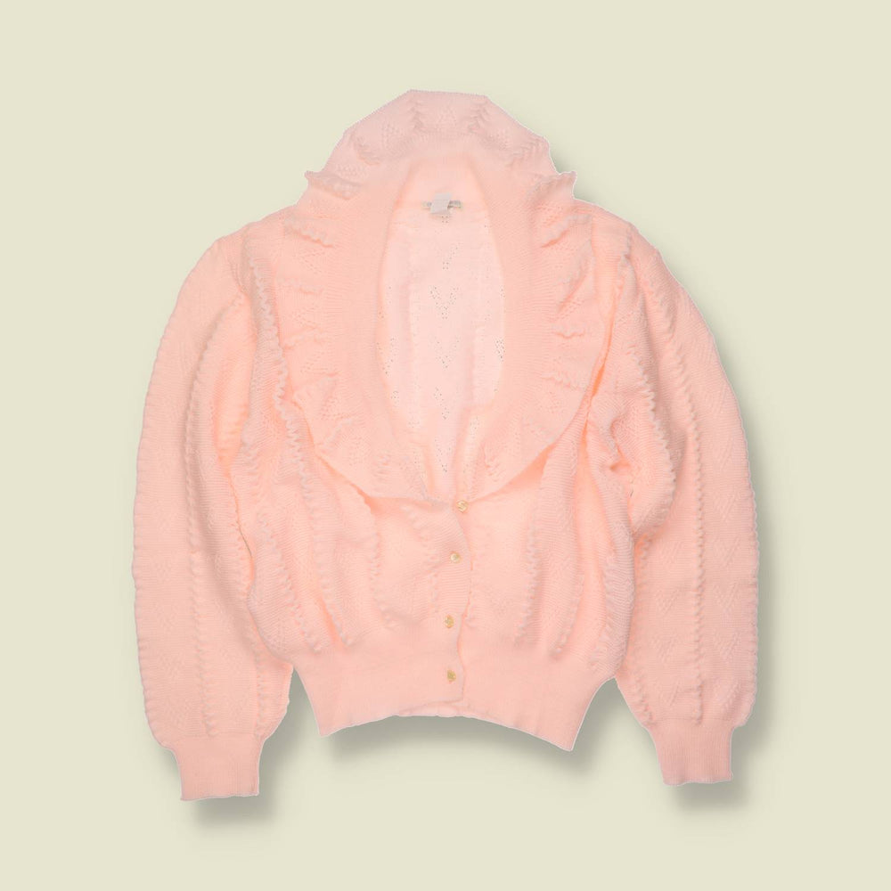 1970s | Textured Knit Cardigan | Pink - 12