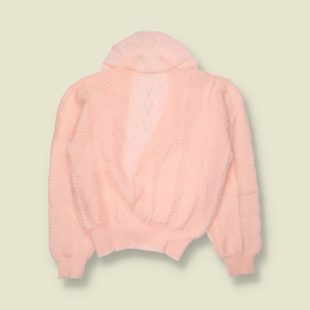 1970s | Textured Knit Cardigan | Pink - 12