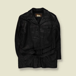 1990s | Belted Leather Jacket | Black - 14