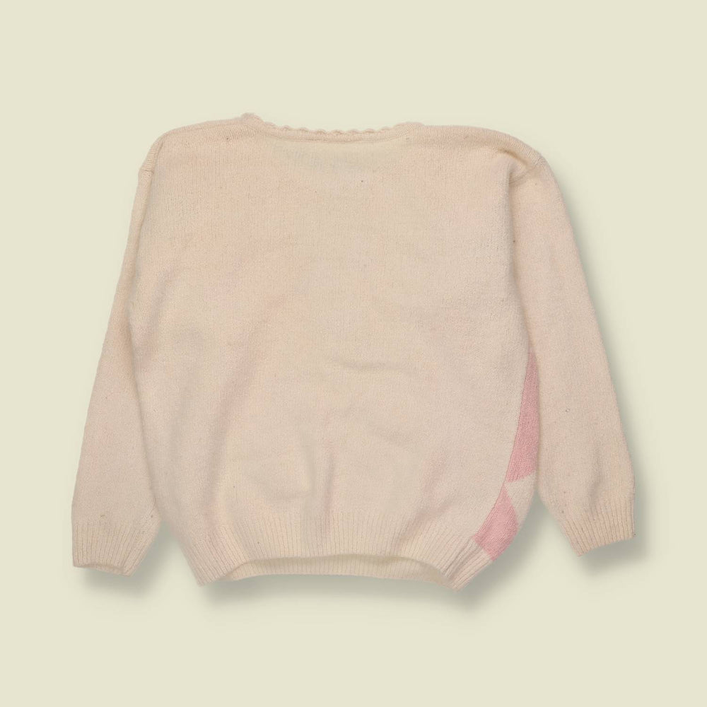 1970s/1980s | Argyle Embroidered Floral Jumper | Pink & Cream - 10