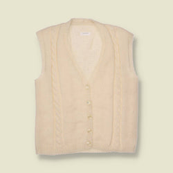 1970s | Cable Knit Waistcoat | Cream - 6