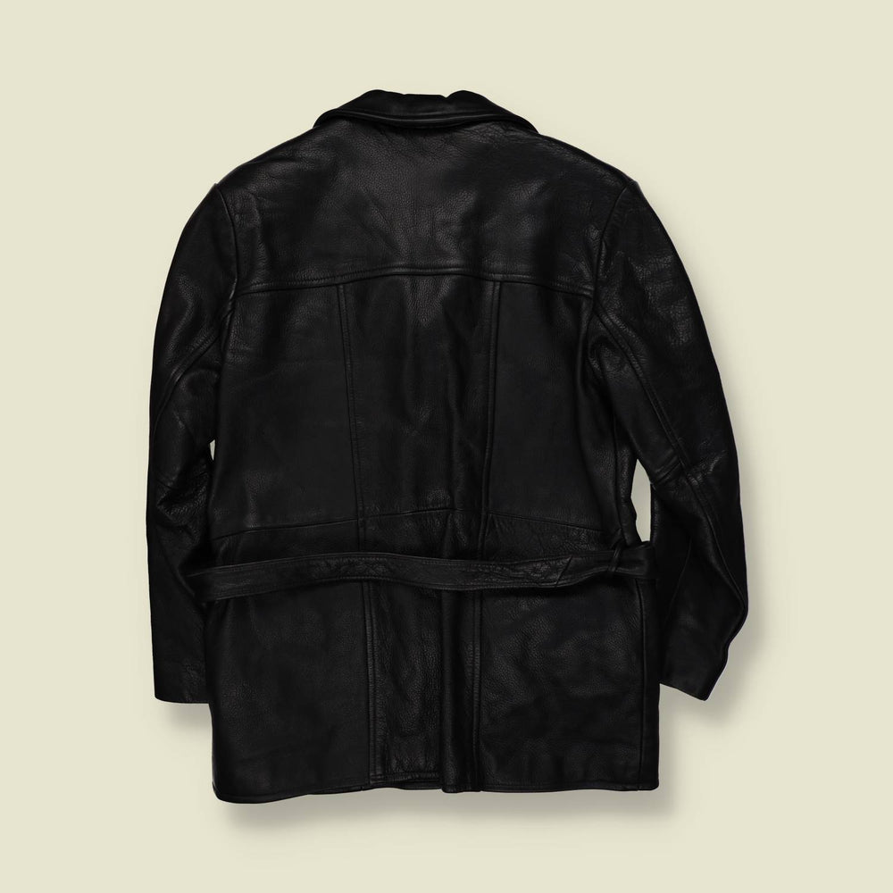 1990s | Belted Leather Jacket | Black - 14