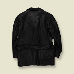 1990s | Belted Leather Jacket | Black - 14