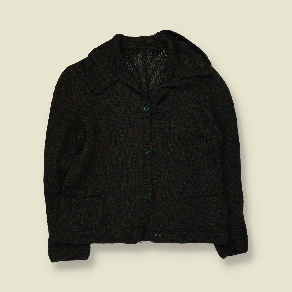 1970s | Wool Knit Cardigan | Green & Brown - 14