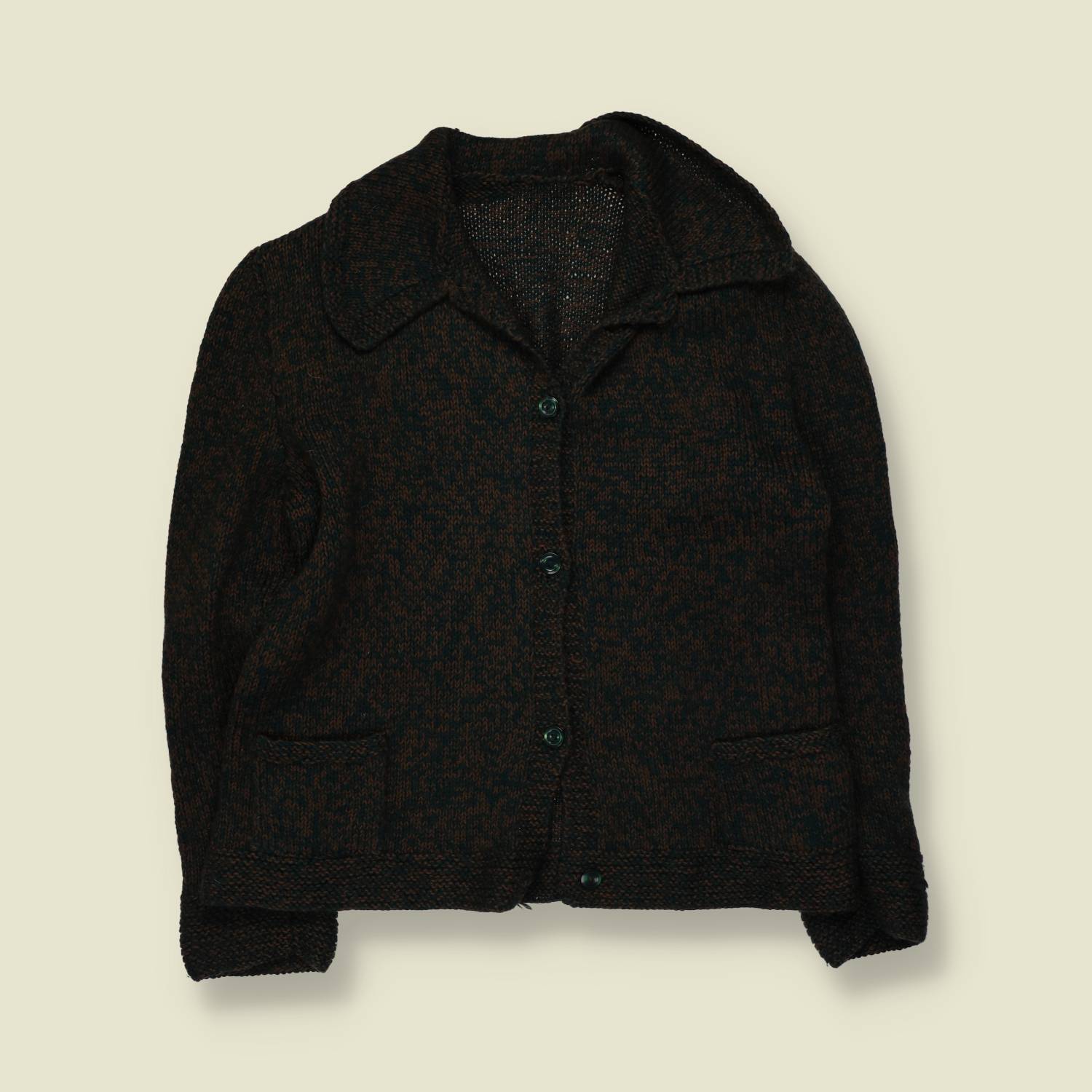 1970s | Wool Knit Cardigan | Green & Brown - 14