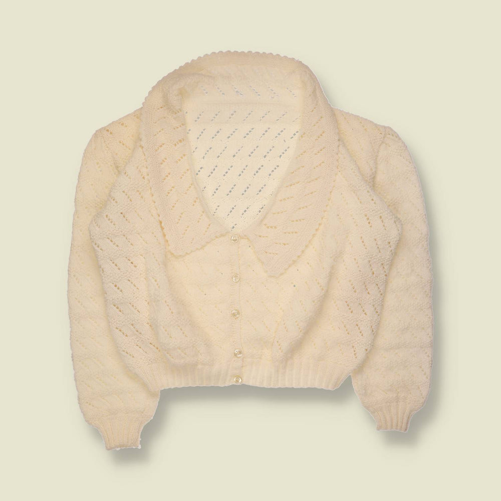 1970s | Textured Knit Cardigan | Ivory - 16