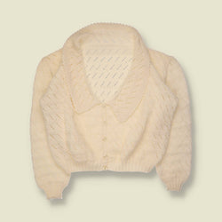 1970s | Textured Knit Cardigan | Ivory - 16
